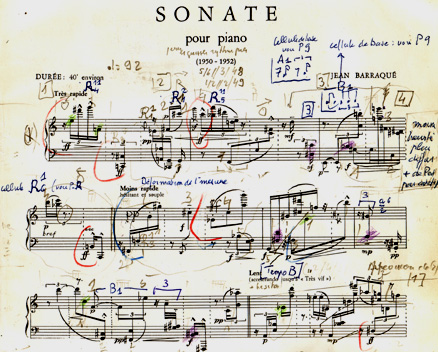 partition annotée de la Sonate de Jean Barréqué, Médiathèque Musicale Mahler