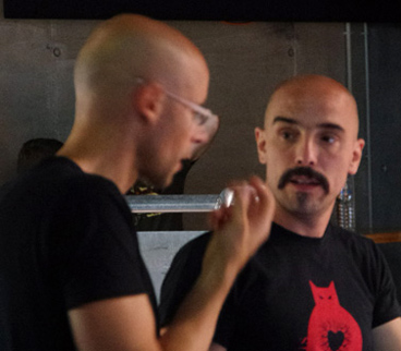 le compositeur Mauro Lanza et le performer Andrea Valle au CRR de Paris