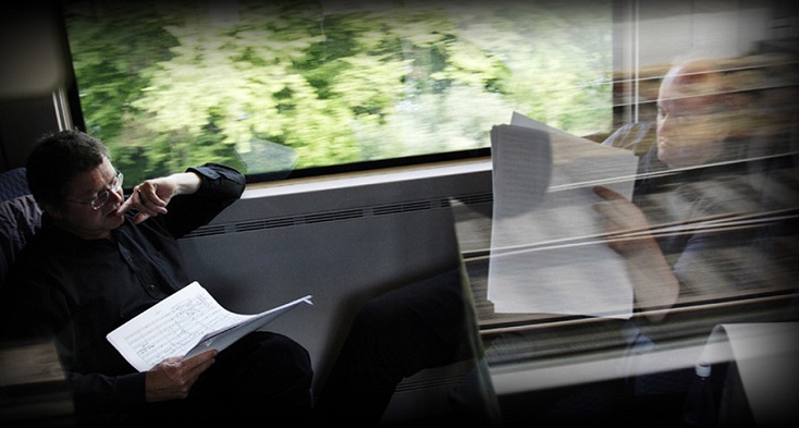Pascal Gallois et Wolfgang Rihm voyagent en train, vers Bâle...